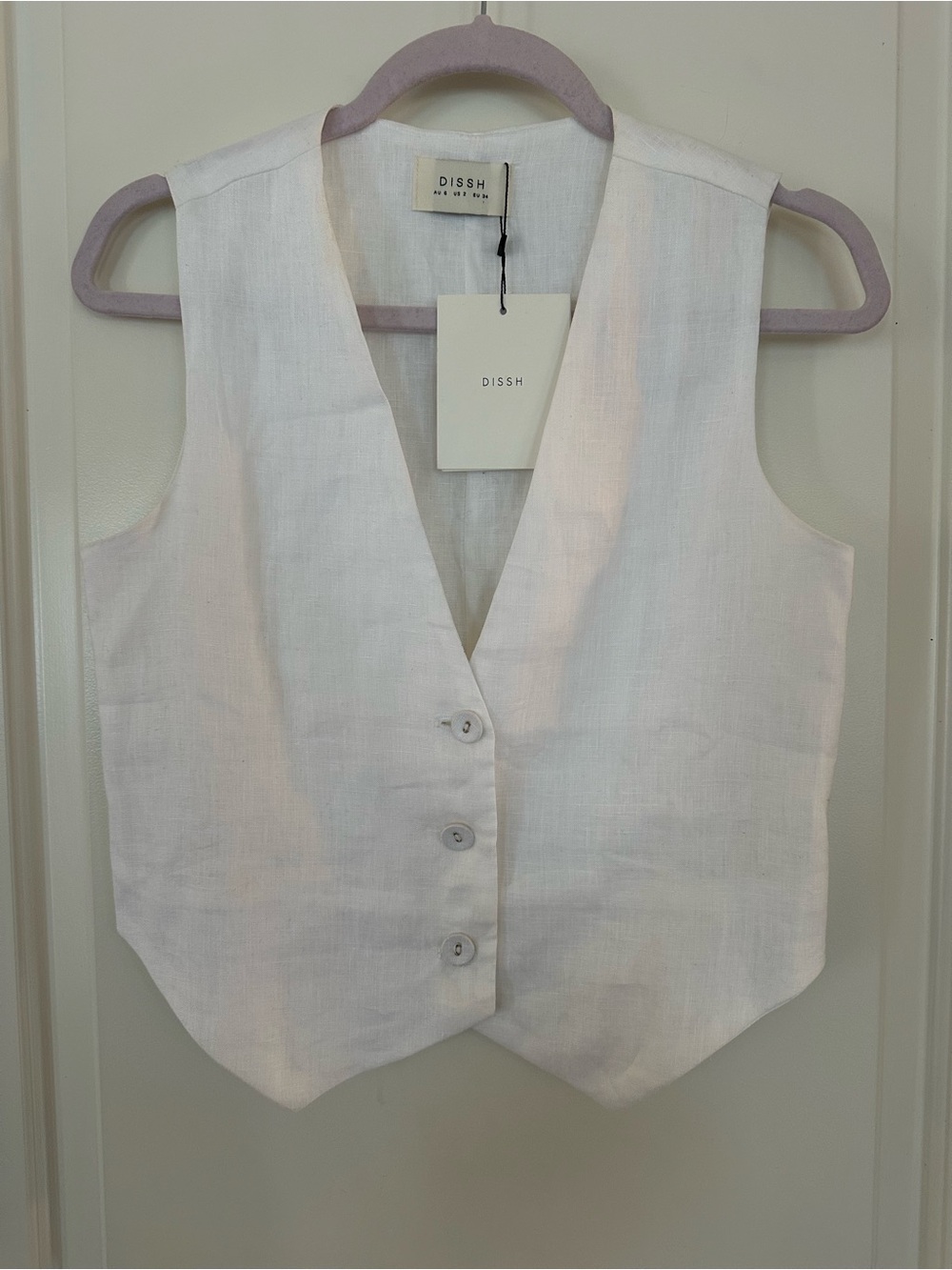 NWT DISSH Banks White 100% Linen Vest Top Size US 2 / AU 6 Minimalist Coastal